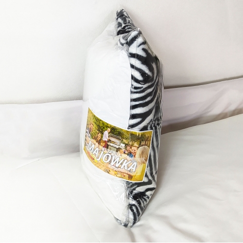 Zestaw majówka: Koc+poduszka- Biel i wzór zebra