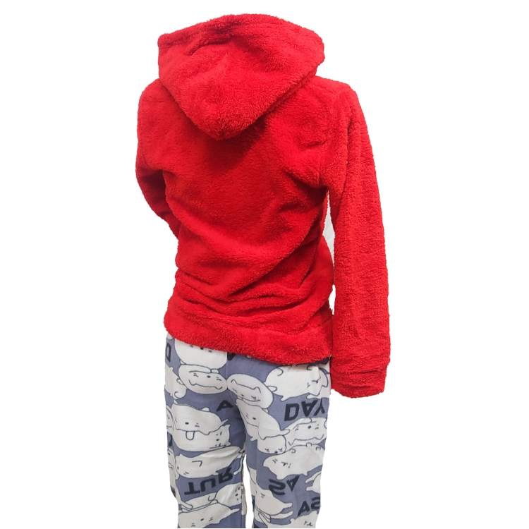 Piżama pluszowa- czerwona + kaptur tył