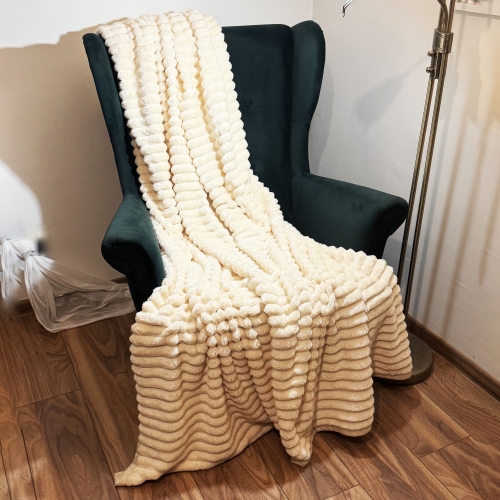 Koc z Mikrofibry Pluszowy tłoczony 160x200 - Ecru, koc ciepły, na fotelu, easthetic, home decor, dc