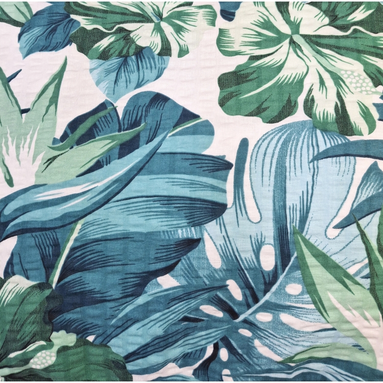 Pościel z Kory PREMIUM Lilia Wytrzymała- Niebiesko-zielona dżungla na białym  1306, wzór z bliska