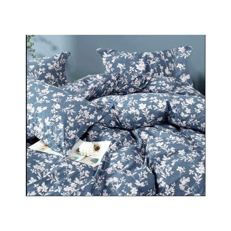 Pościel bawełna satynowa 160- Niebieski i białe kwiaty M1765